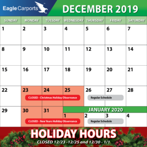 Eagle Carports Holiday Calendar 2019