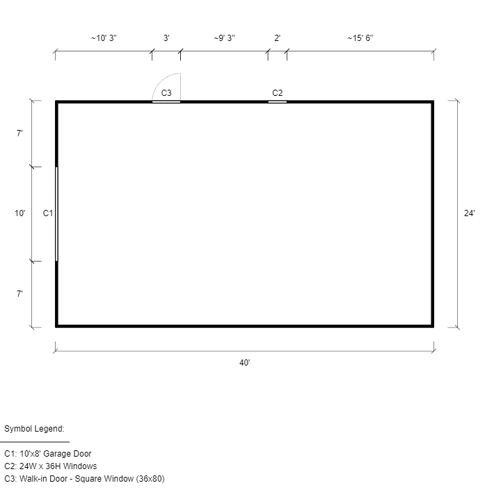 Featured Building 44 24x40x10 2D Floor Plan - Eagle Carports