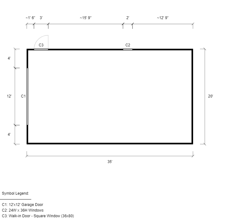 Featured Building 53 20x35x12 2D Floor Plan - Eagle Carports