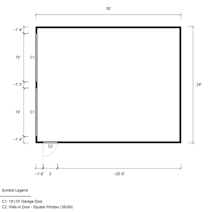 Featured Building 58 24x30x12 2D Floor Plan - Eagle Carports