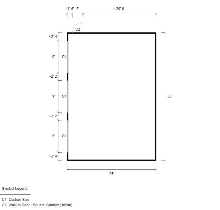 Featured Building 64 36x25x12 2D Floor Plan - Eagle Carports