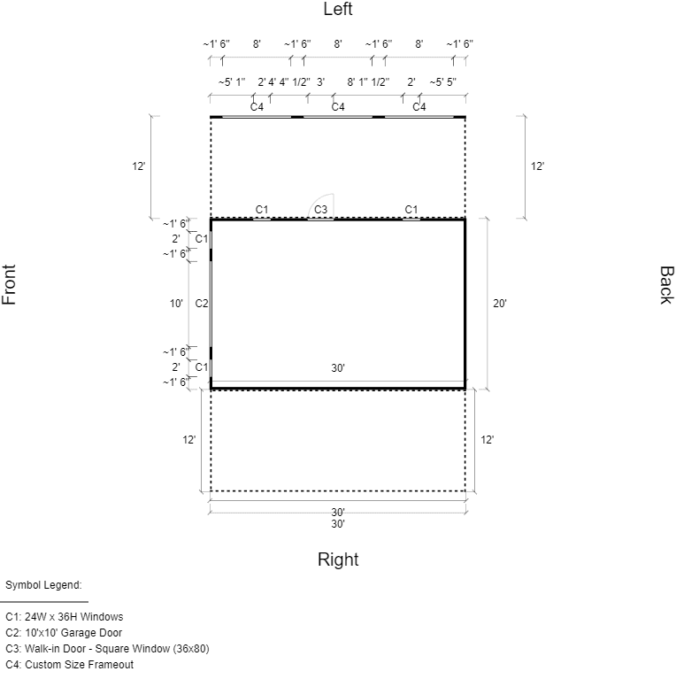 Featured Building 88 44x30x12 2D Floor Plan - Eagle Carports