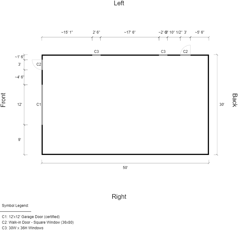 Featured Building 92 30x50x13 2D Floor Plan - Eagle Carports