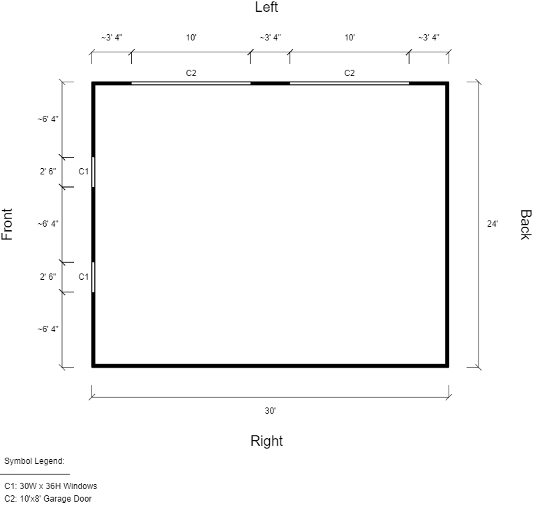 Featured Building 116 24x30x9 2D Floor Plan - Eagle Carports