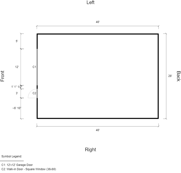 Featured Building 121 28x40x12 2D Floor Plan - Eagle Carports