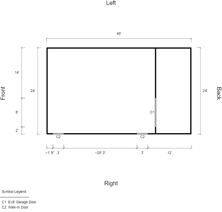 Featured Building 126 24x40x9 2D Floor Plan - Eagle Carports