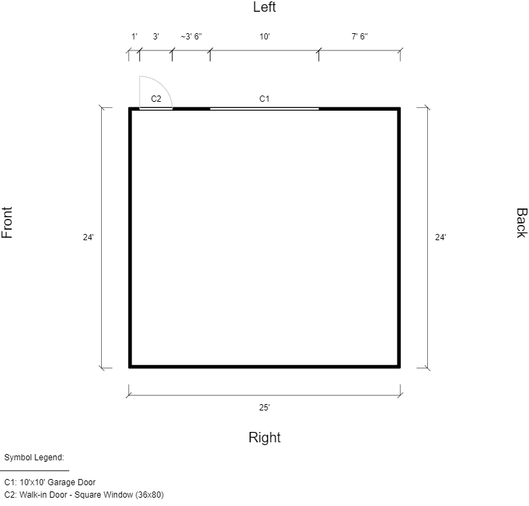 Featured Building 127 24x25x12 2D Floor Plan - Eagle Carports