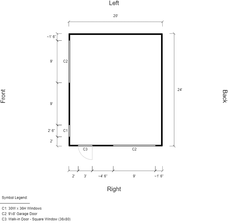 Featured Building 129 24x20x9 2D Floor Plan - Eagle Carports