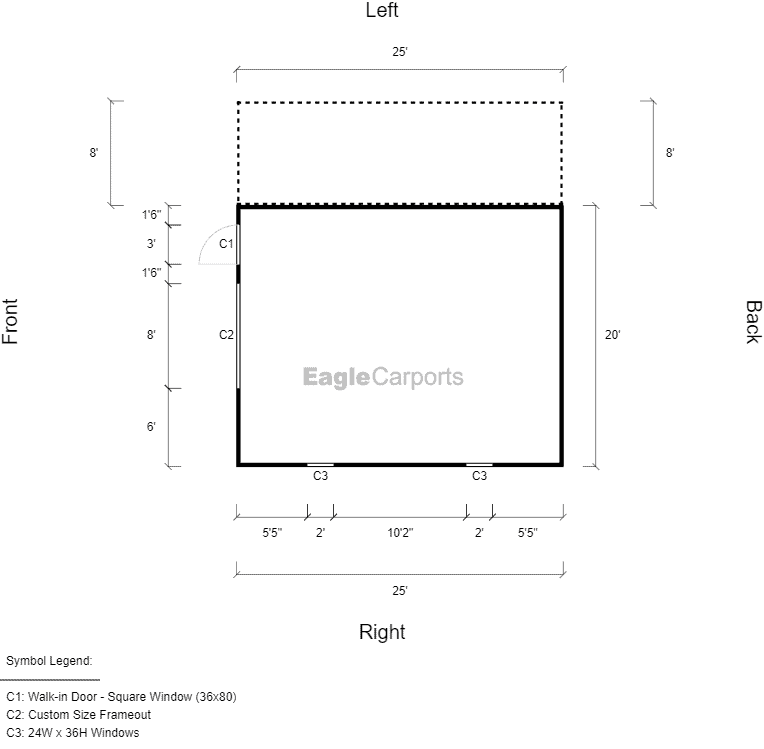 Featured Building 161 28x25x86 2D Floor Plan Eagle Carports