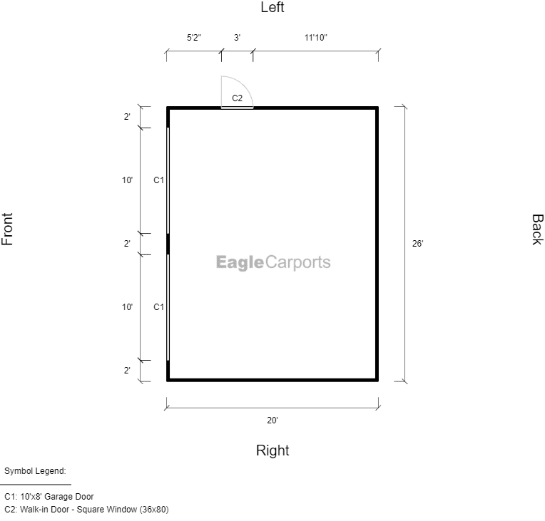 Featured Building 162 26x20x9 2D Floor Plan - Eagle Carports