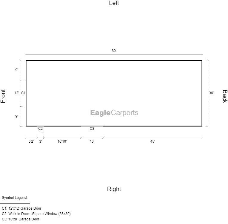 Featured Building 171 30x80x12 2D Floor Plan - Eagle Carports