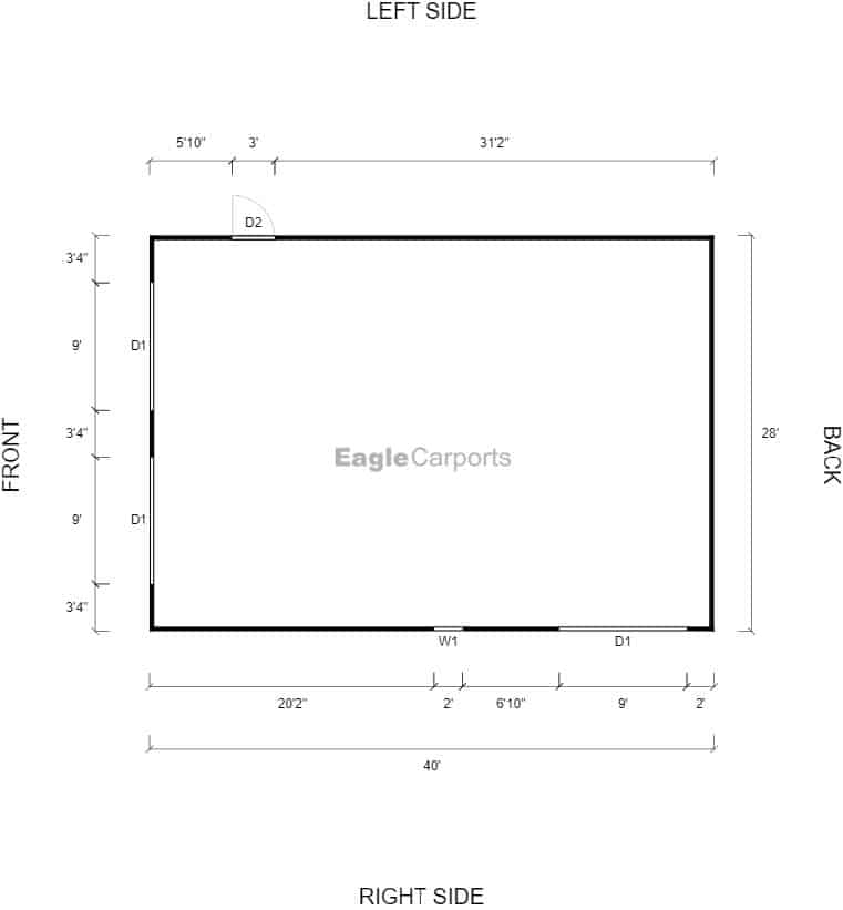 Featured Building 197 28x40x9 2D Floor Plan - Eagle Carports