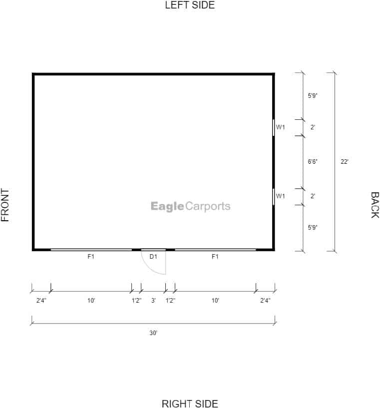 Featured Building 202 22x30x9 2D Floor Plan - Eagle Carports