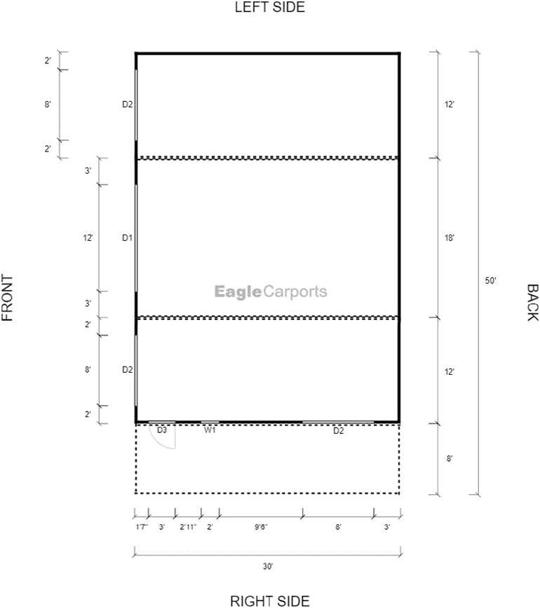 Featured Building 208 50x30x13-7 2D Floor Plan - Eagle Carports