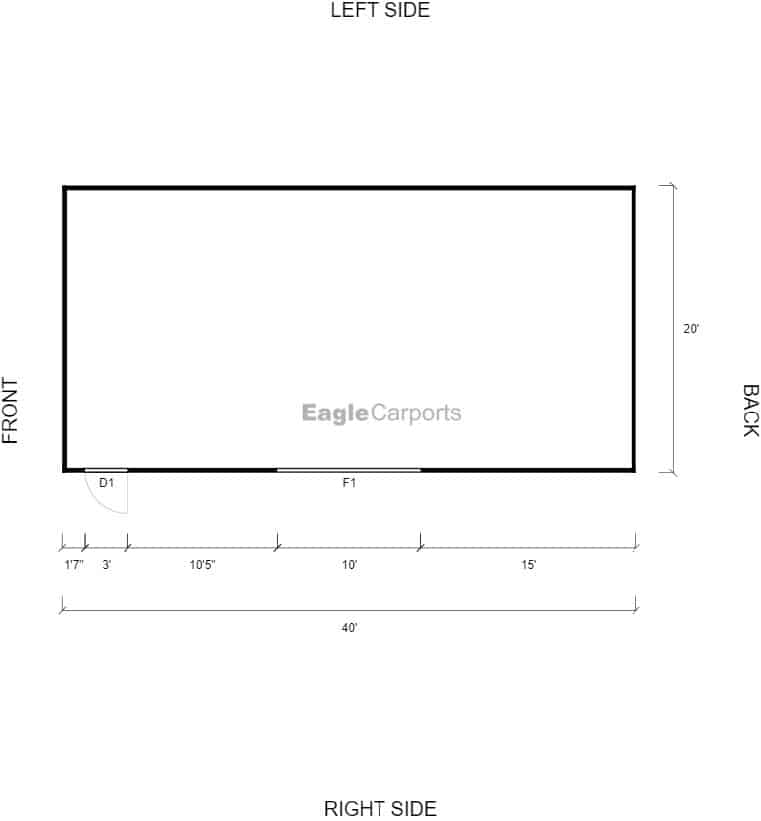 Featured Building 213 20x40x11 2D Floor Plan - Eagle Carports