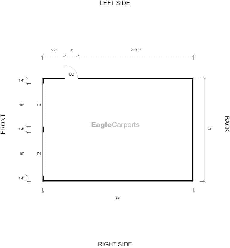 Featured Building 219 24x35x10 2D Floor Plan - Eagle Carports