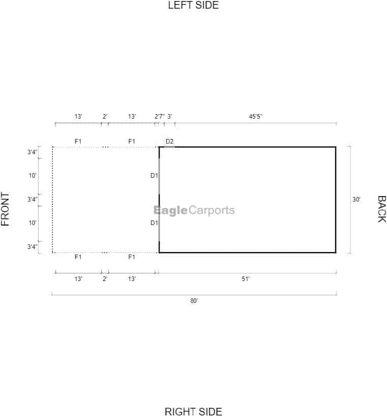 Featured Building 220 30x80x12 2D Floor Plan - Eagle Carports