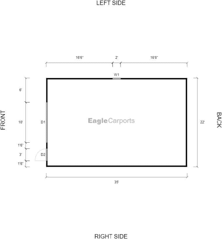 Featured Building 221 22x35x9 2D Floor Plan - Eagle Carports