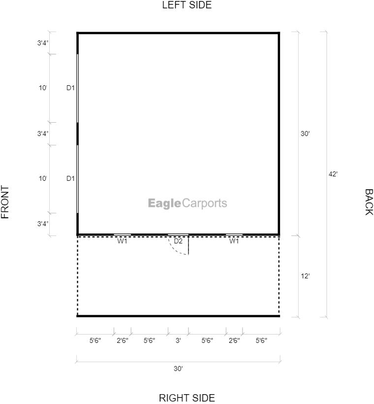 Featured Building 275 42x30x10-7 2D Floor Plan - Eagle Carports