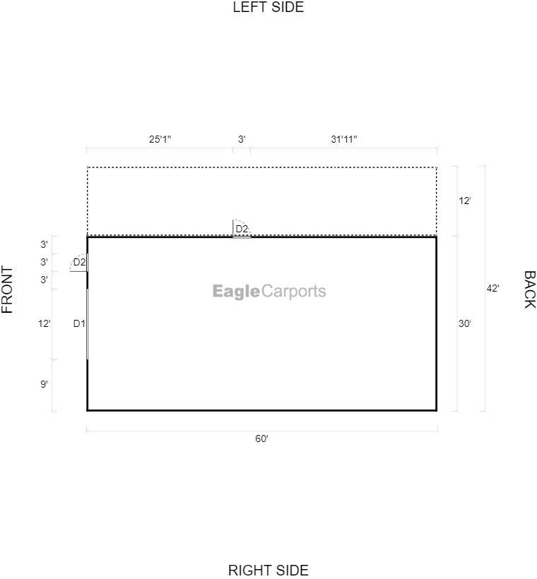 Featured Building 282 42x60x12-9 2D Floor Plan - Eagle Carports